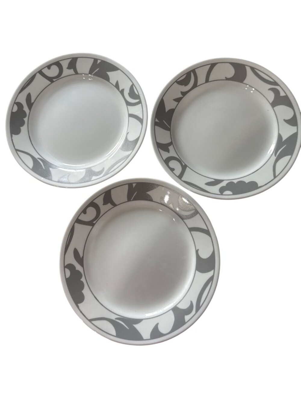 Corelle Muse White & Gray 8.5" Salad Plates Set Of 3 Floral Swirl Pattern